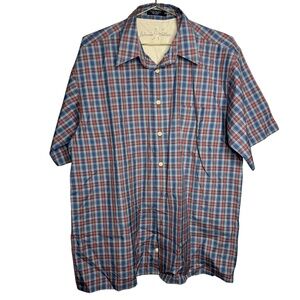NWOT Men's ohnnie Walker Plaid button down shirt‎ Medium Blue & red short sleeve